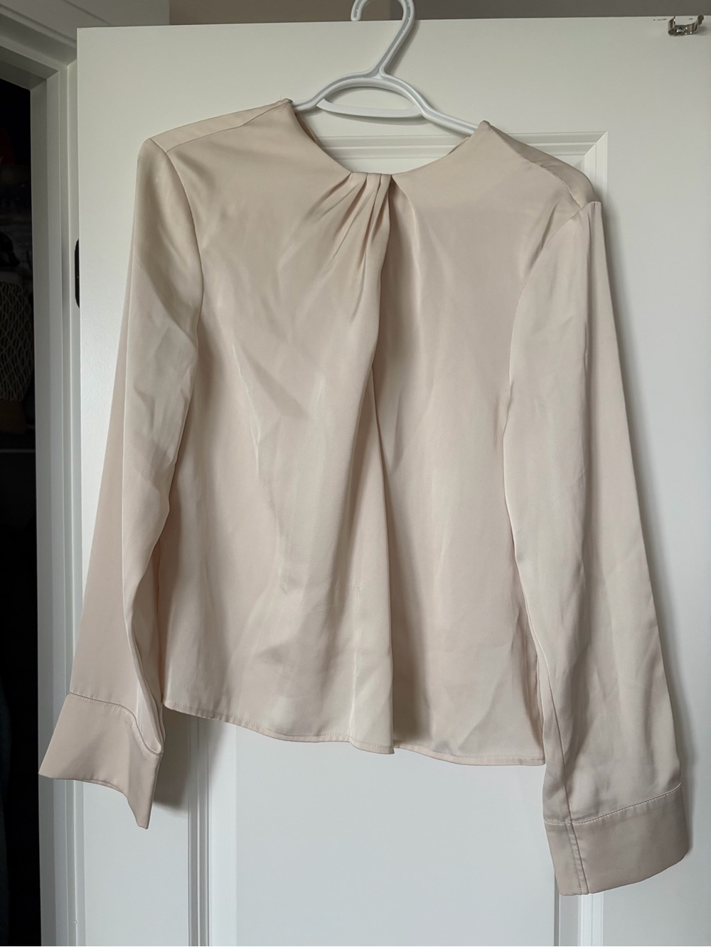 H&M Soft Pleat Long-Sleeve Blouse in Light Beige